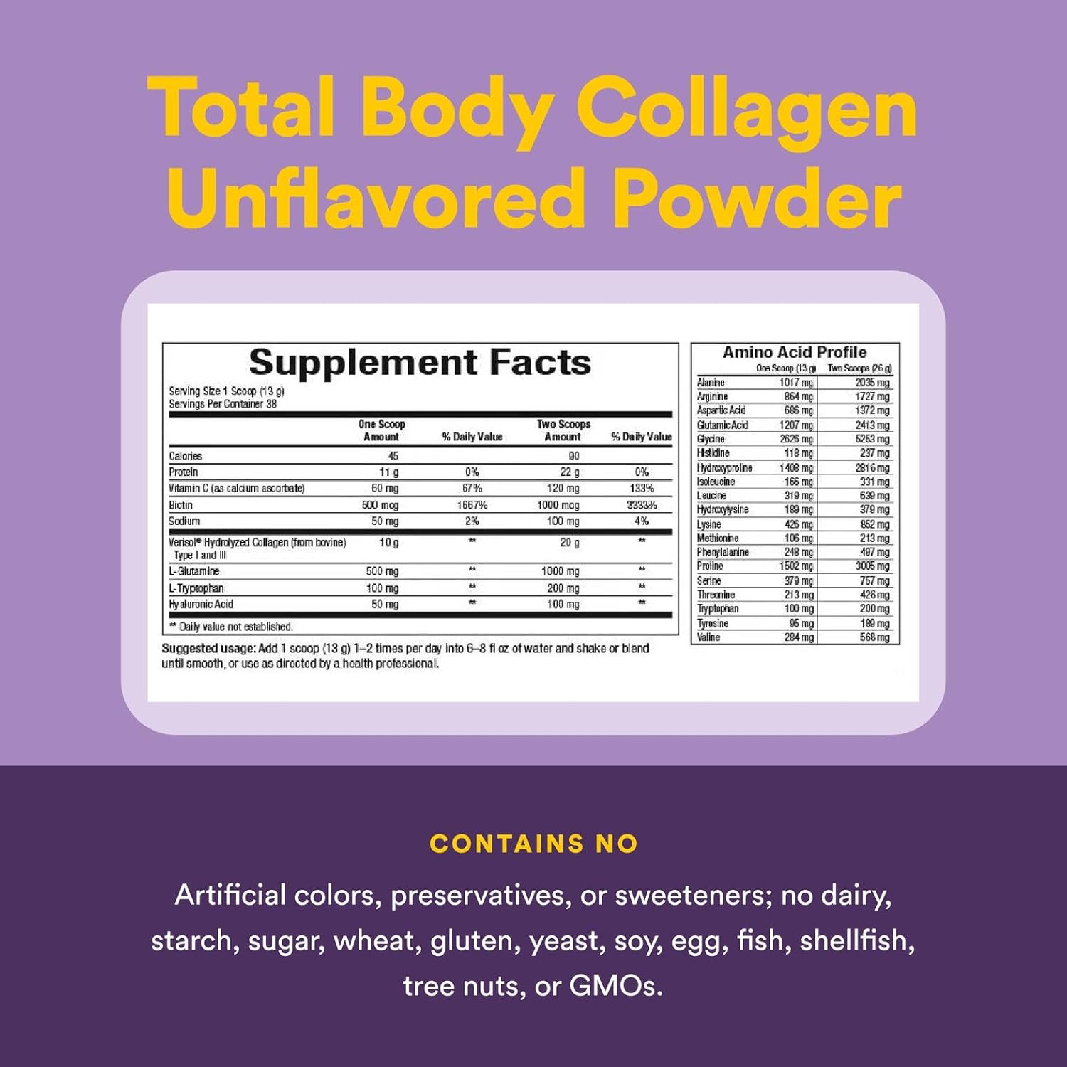 Natural Factors Total Body Collagen Bioactive Peptides Powder for Healthy Skin, Hair & Joints, Unflavored, 500 g