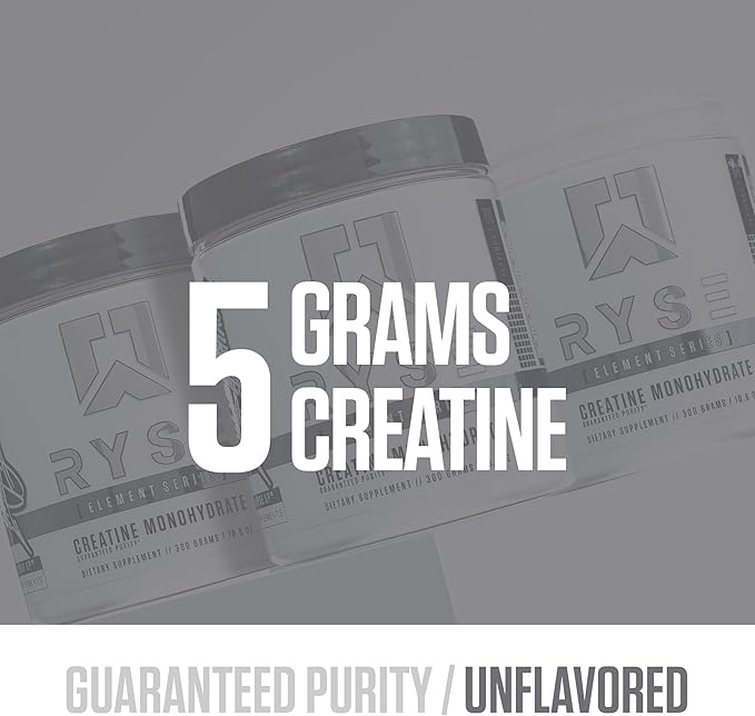 RYSE Creatine Monohydrate Powder - Unflavored - Supports Men & Women Lean Muscle Growth, Strength, Power, and Endurance - Helps Reduce Fatigue and Improve Workout Recovery - 60 Servings