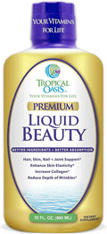 Tropical Oasis - Liquid Beauty | Supplement for Hair, Skin, & Nail Growth - Biotin + Hydrolyzed Collagen (32 Servings)