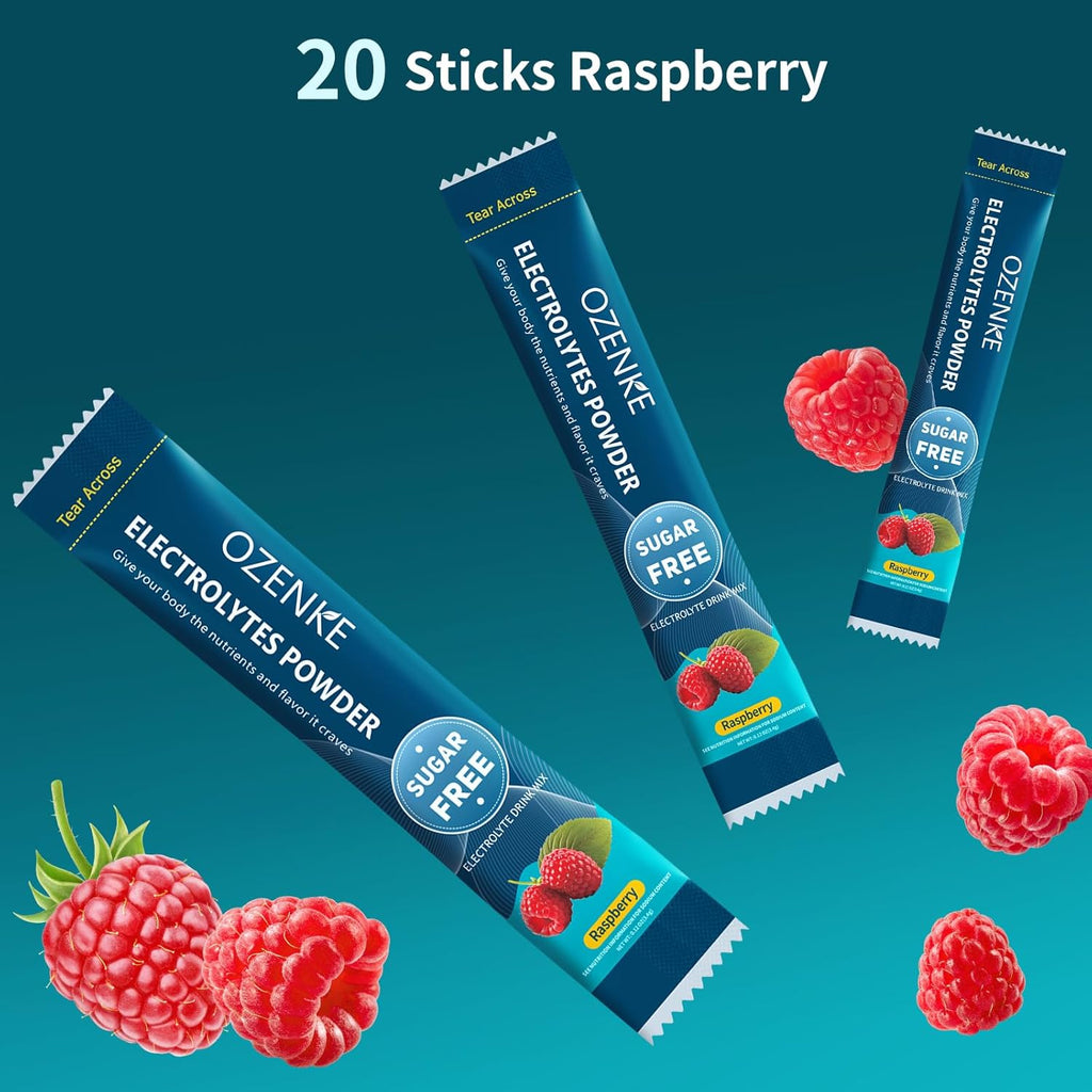 Electrolytes Powder Packets, Hydration Packets, Electrolytes Sugar Free, Portable Electrolyte Drink Mix for Rapid Hydration, No Sugar & Low Sodium | 0 Calorie | Raspberry Flavor | 20 Sticks