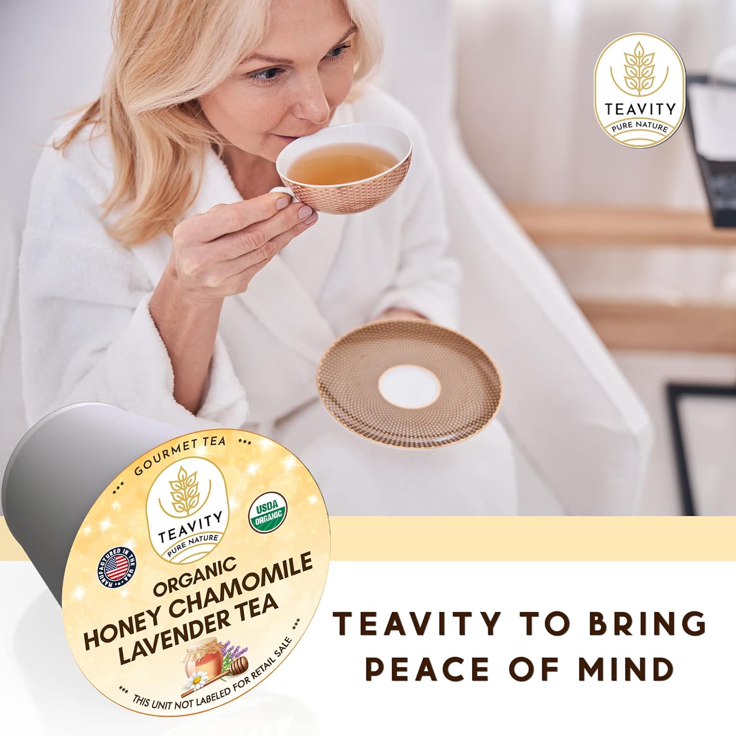 Organic Chamomile and Lavender Tea Pods for Keurig - Decaf Herbal Tea for Keurig K Cups - Honey Chamomile Lavender by Teavity (36 Tea Pods)
