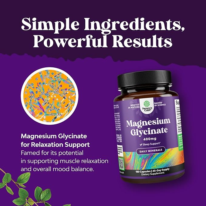 Pure Magnesium Glycinate Supplement 400mg Per Serving - Vegan High Absorption Chelated Magnesium Capsules for Women & Men with Elemental 400mg for Mood Sleep and Relaxation Support - 180 Count