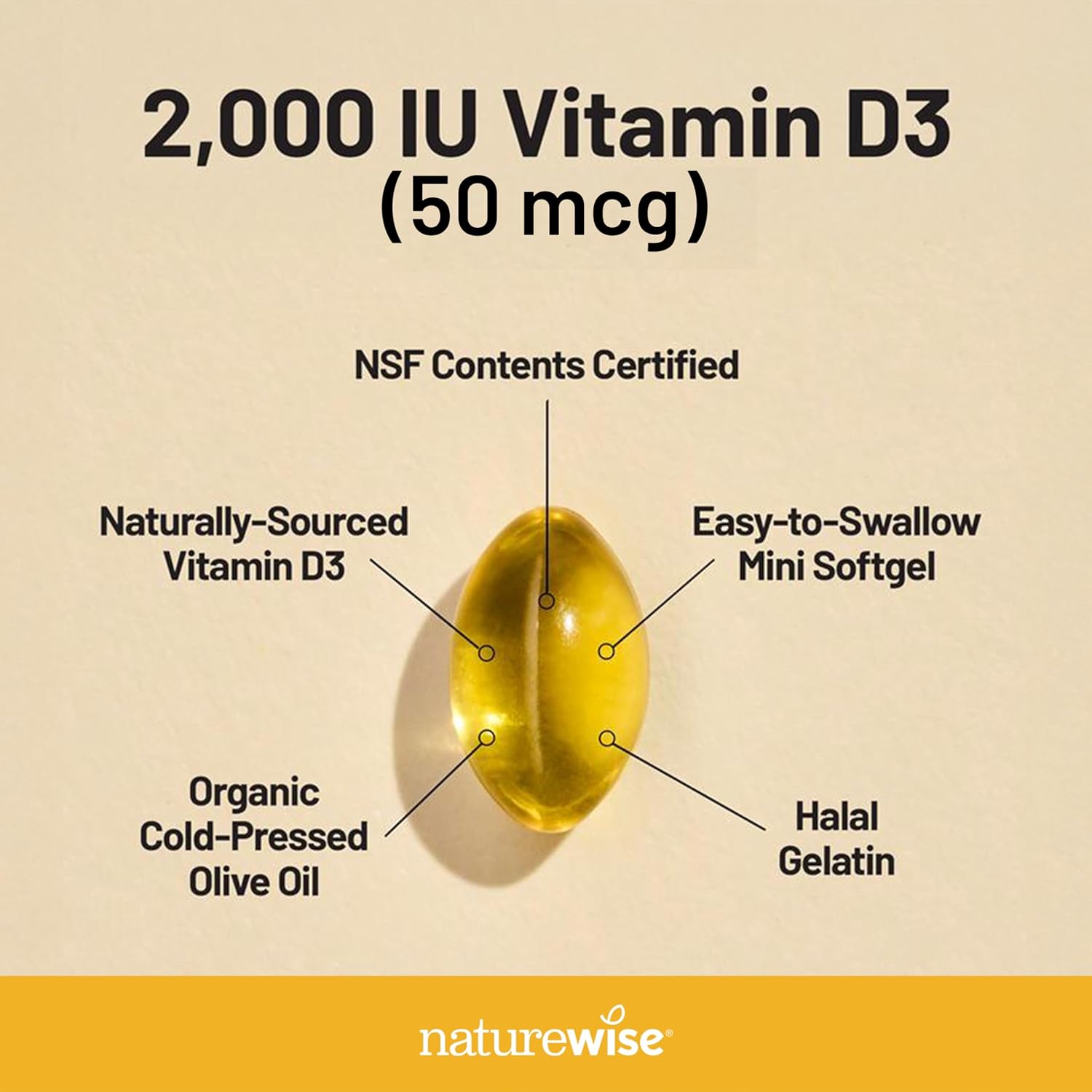NatureWise Vitamin D3 2000iu (50 mcg) 90-Day Supply for Immune Support, Healthy Muscle Function, and Bone Health - Non-GMO, Gluten Free in Organic Extra Virgin Olive Oil, (Mini Softgel), 90 Count
