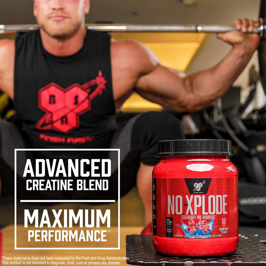 BSN Workout Bundle of NO XPLODE Pre Workout Powder Blue Raz, 30 Servings AMINO X Muscle Recovery Intra Workout Support, Caffeine Free Blue Raz, 30 Servings