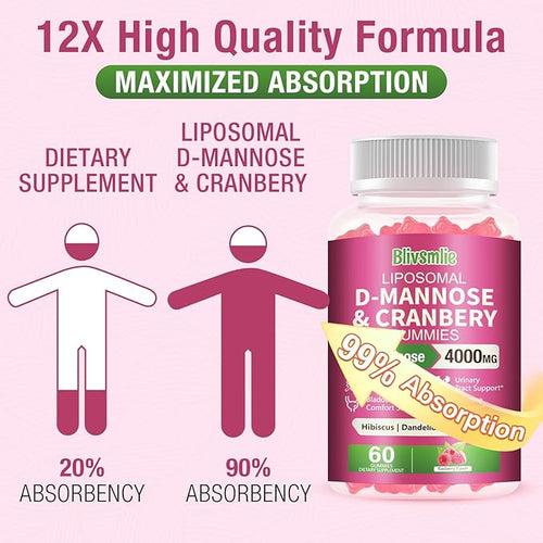 2 Pack Liposomal D-Mannose Gummies 4000mg Complex Cranberry 1500mg & Hibiscus,High-Potency Formula for Women Urinary Tract & Immune Support,Liver, Bladder Flush Cleanse Wellness Supplement