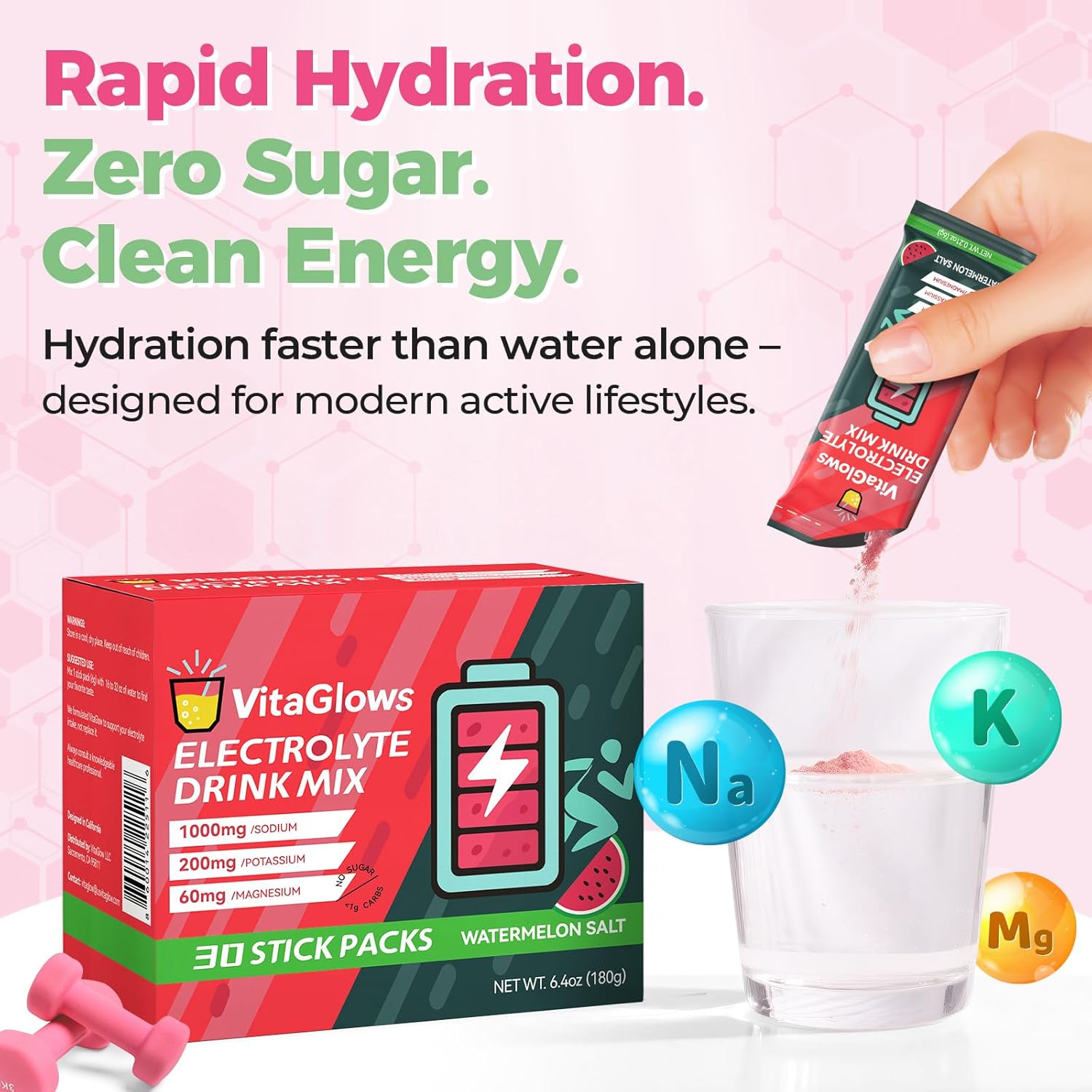 Electrolyte Powder Drink Mix – Zero Sugar Watermelon Salt – Hydration Supplement for Energy & Recovery – 30 Servings, Gluten-Free, Soy-Free, Dairy-Free