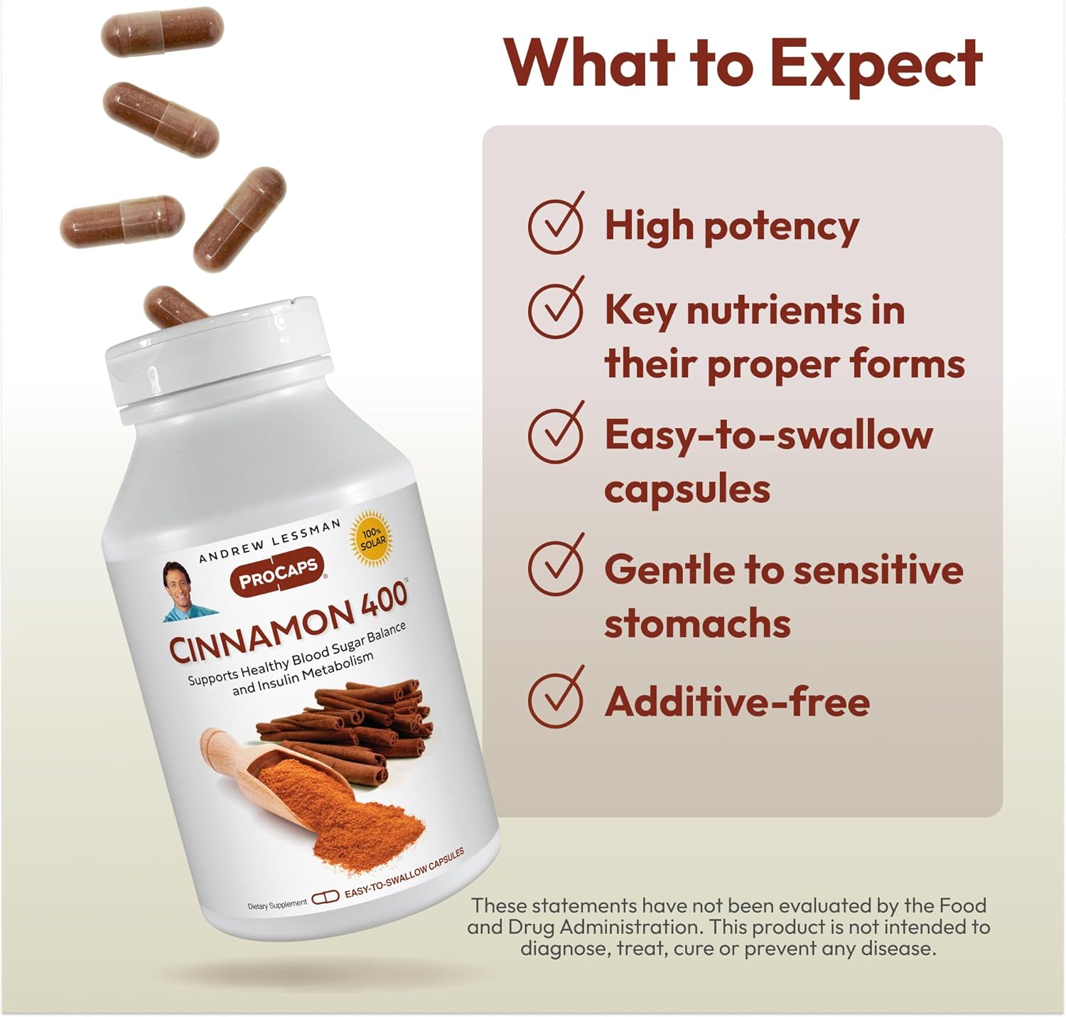 ANDREW LESSMAN Cinnamon 400mg - 120 Capsules - High Potency, Standardized Extract. No Additives. Small Easy to Swallow Capsules