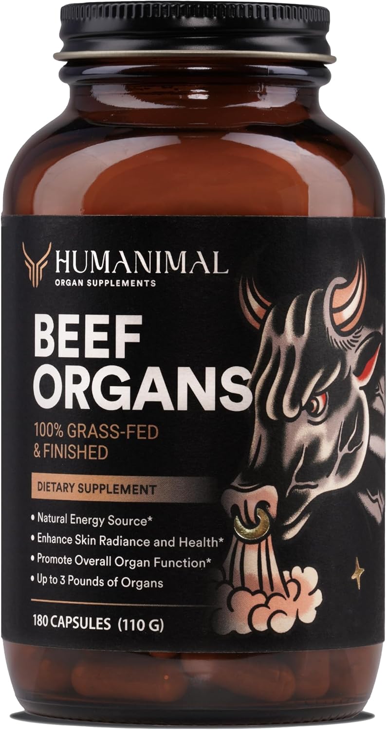 Humanimal Beef Organ Supplement | Beef Organ Capsules | 100% Grass-Fed & Finished, Freeze-Dried | Boosts Whole Body Health | A Blend of Liver, Heart, Kidney, Pancreas & Spleen | Non-GMO, 180 Capsules