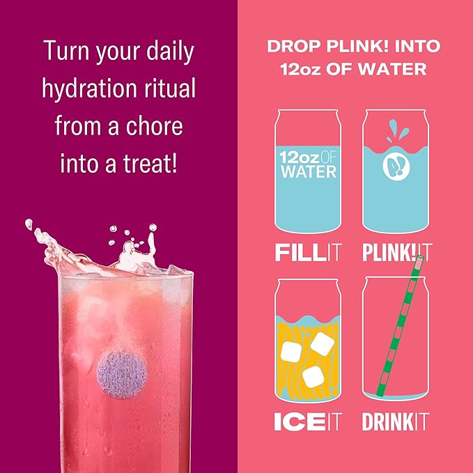 Plink! Fizzy Electrolyte Drink Tablets for Daily Hydration - 48ct Electrolyte Tablets + Sodium, Potassium, Magnesium, Low-Calorie, Low-Sugar Keto Electrolytes Powder Hydration Packets Water Flavoring