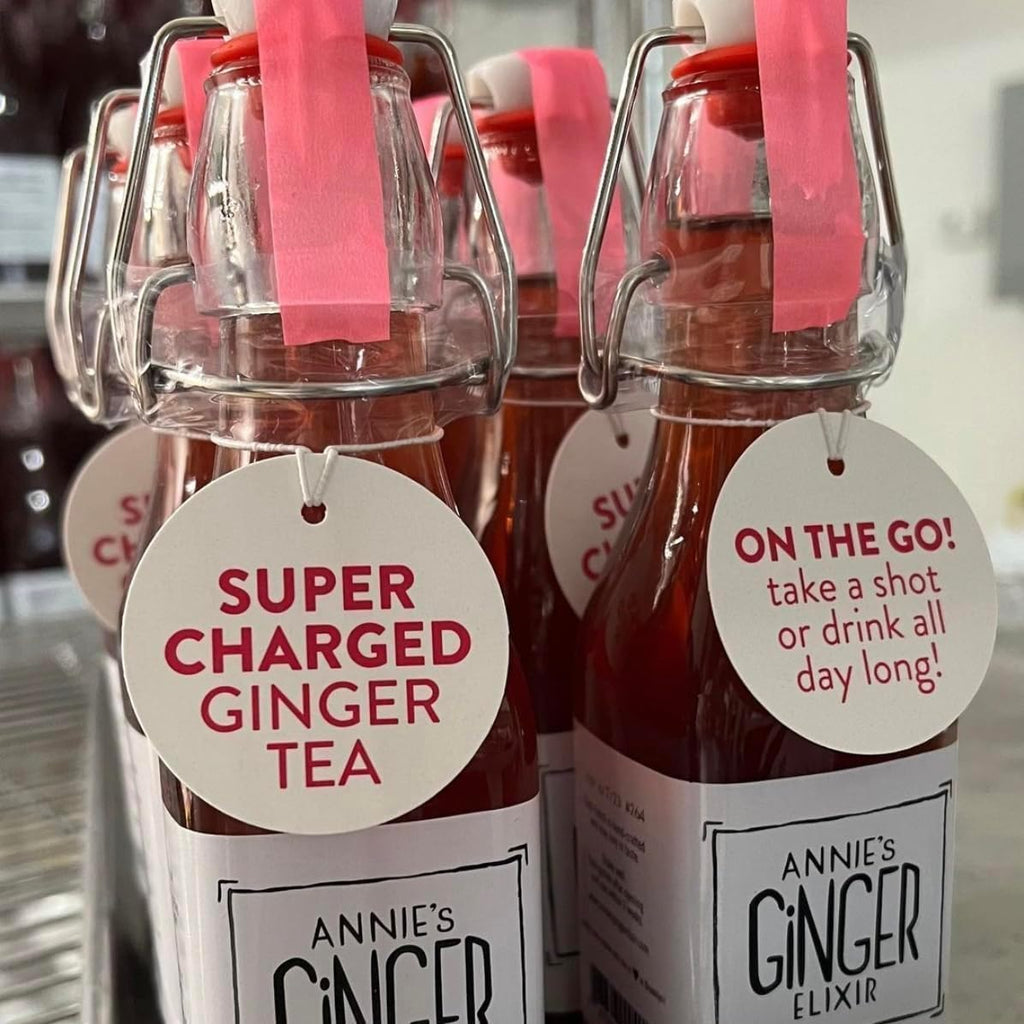 Annie's Ginger Elixir, 34oz 4-Pack, Pure Natural Organic Tonic Ginger Shot, Digestive Cleanse Boosts Immune Defense, Daily Gut Health and Wellness, Non-GMO Beverage