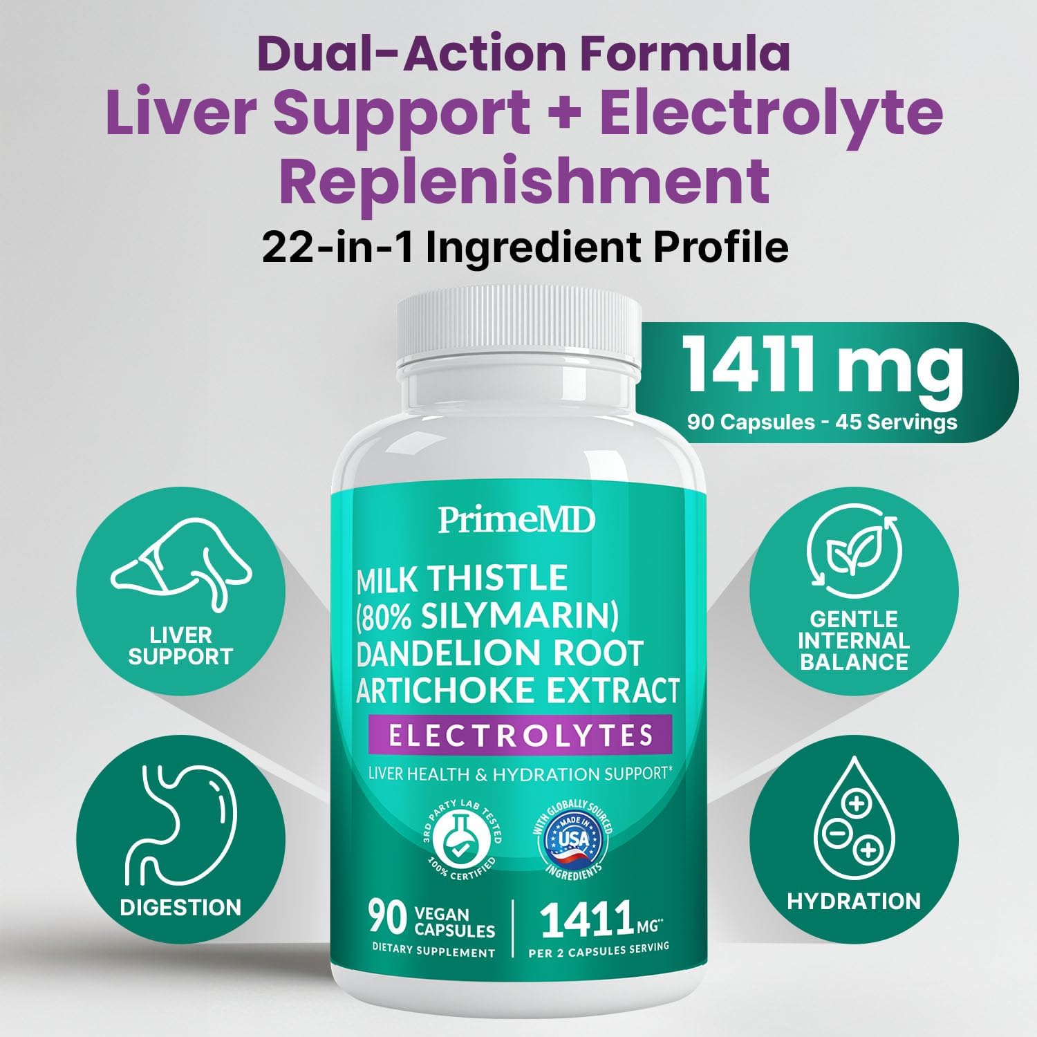 22-in-1 Liver Support Capsules – Supplement with Milk Thistle, NAC, Electrolytes & BioPerine Supplement – Smart Dose for Your Natural Filtration & Daily Hydration – 90 Vegan Capsules (Pack of 1)