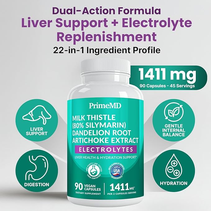22-in-1 Liver Support Capsules – Supplement with Milk Thistle, NAC, Electrolytes & BioPerine Supplement – Smart Dose for Your Natural Filtration & Daily Hydration – 90 Vegan Capsules (Pack of 2)