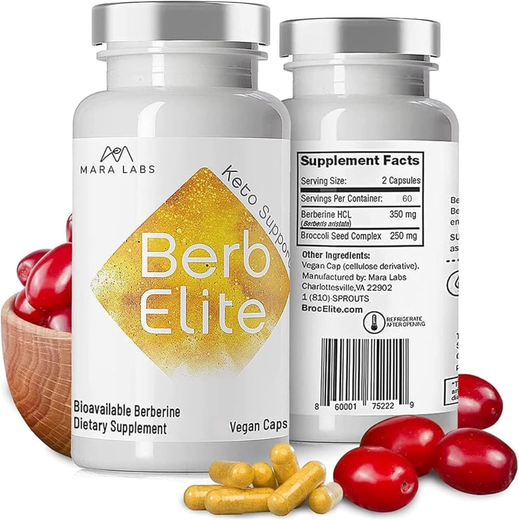 Mara Labs BerbElite | 350mg Berberine HCL & Broccoli Seed Complex for Increase Bioavailability | 120 Vegan Capsules