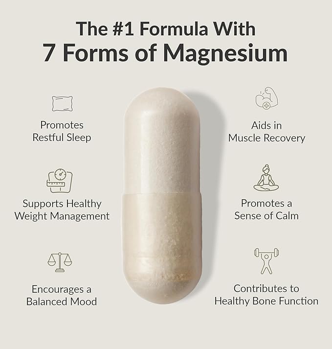 BIOptimizers Magnesium Breakthrough Supplement with 500mg - 7 Forms of Magnesium: Glycinate, Malate, Citrate, and More - Natural Support for Sleep and Cognitive Function -90 Capsules- Calming Vitamins