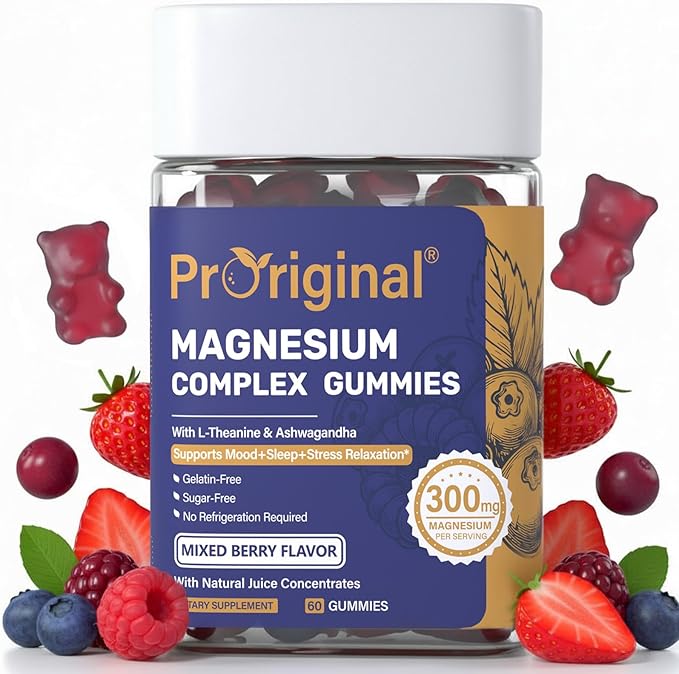 Magnesium Gummies for Stress & Sleep - 300mg Magnesium Complex with Glycinate, Citrate, Malate & Taurate - Supports Relaxation, Muscle & Heart Health - Vegan, Sugar-Free, Non-GMO - 60 Gummies