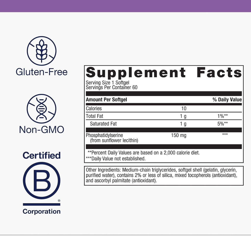 Metagenics Phosphatidylserine - Brain Support Supplement* - for Focus & Learning - Non-GMO & Gluten-Free - 60 Softgels