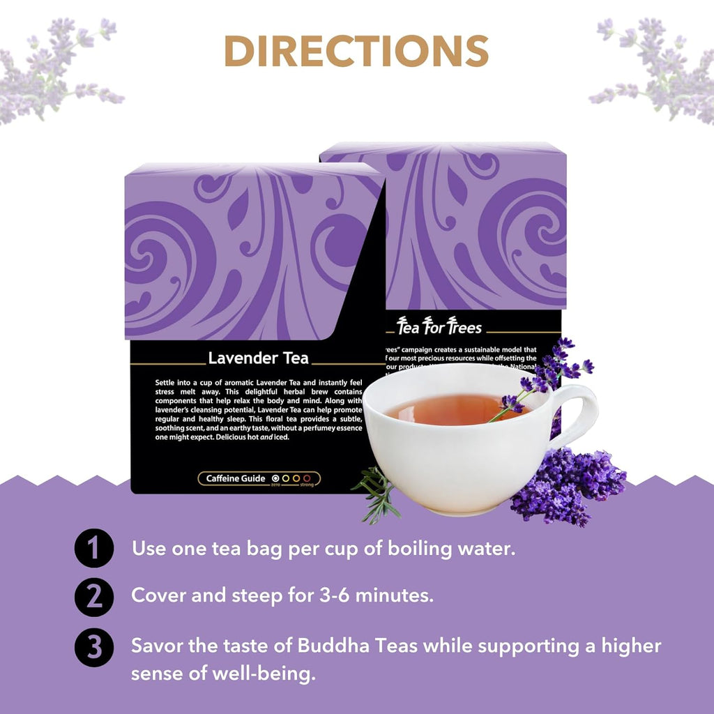 Buddha Teas - Organic Lavender Tea - Herbal Tea - For Health & Wellbeing - With Antioxidants & Minerals - Clean Ingredients - Caffeine Free - OU Kosher & Non-GMO - 18 Tea Bags (Pack of 3)