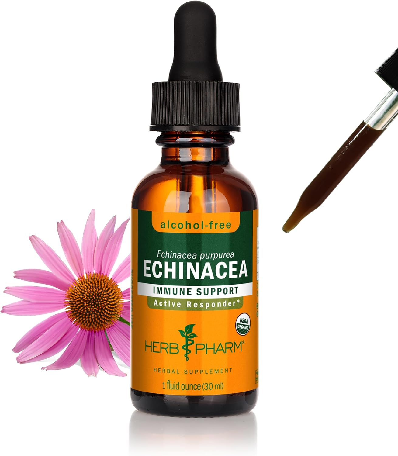 Herb Pharm Organic Echinacea Root Extract, Alcohol-Free: Immune System Support for All Seasons, Fast-Acting Echinacea Plant Supplement, Non-GMO, Vegan & Gluten-Free, 1 Oz