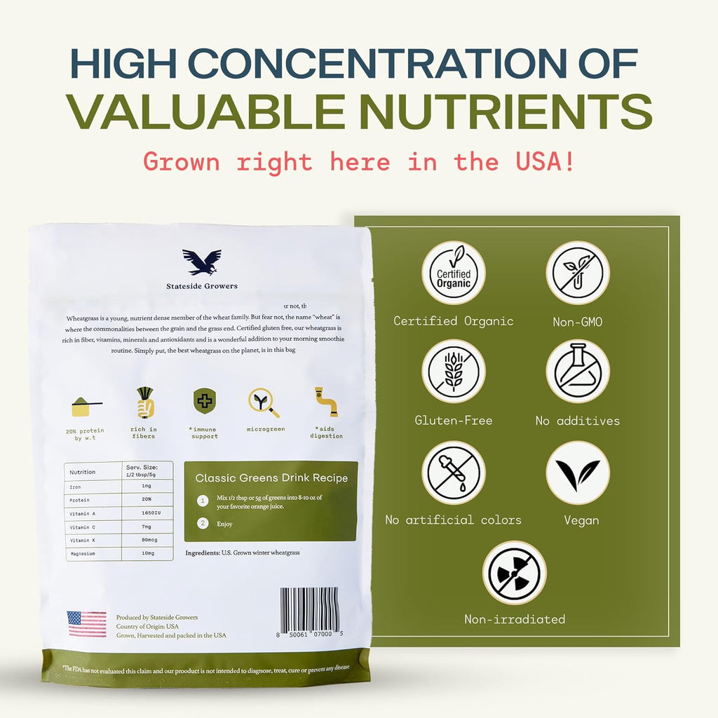 Organic Wheatgrass Powder - 100% Whole-Leaf Powder for Energy, Detox & Immunity Support - Rich in Immune Vitamins, Fibers, and Minerals - Vegan-Friendly, Raw & Gluten-Free (12 Ounce)
