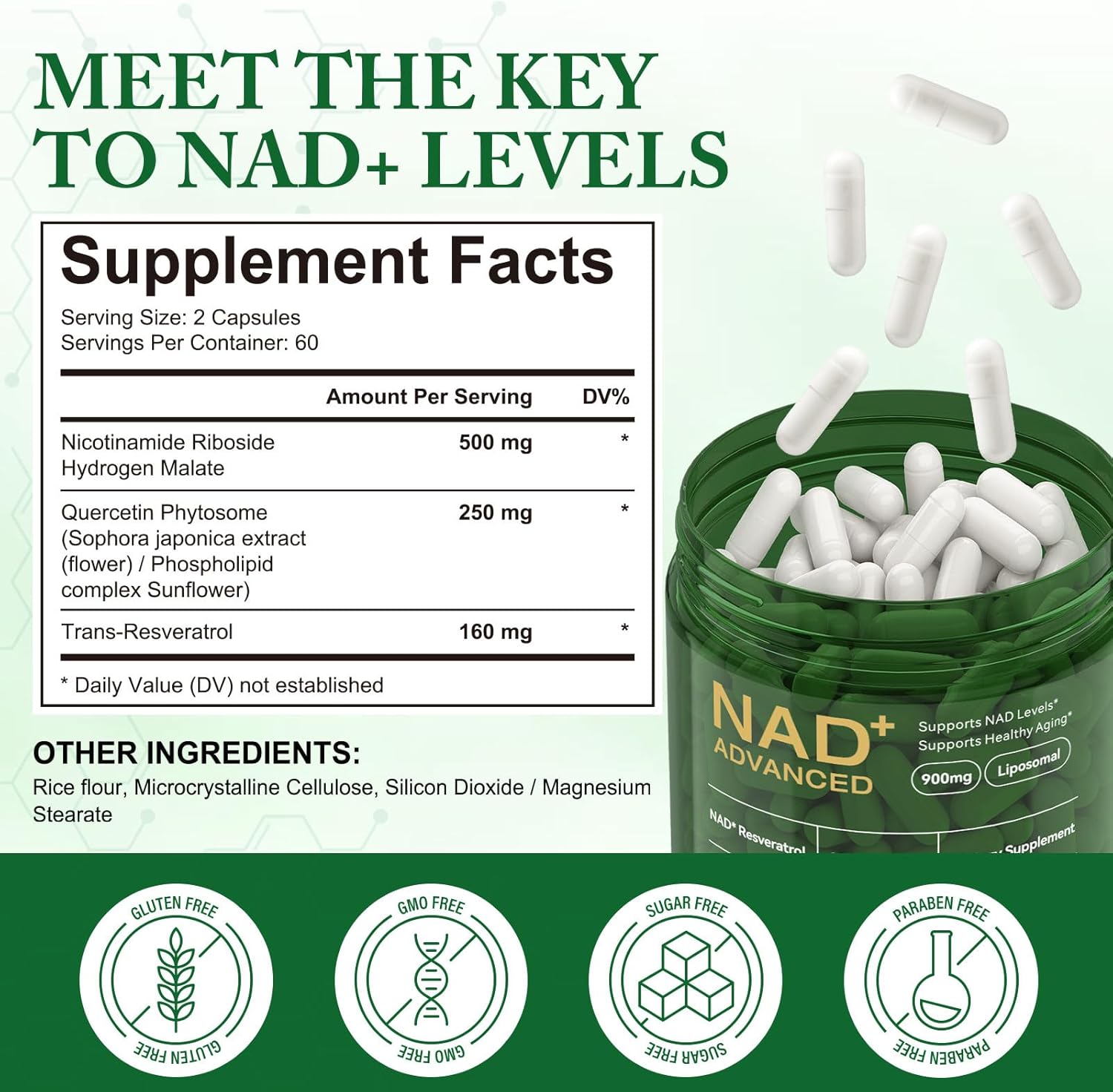 NAD Supplement,NAD Nicotinamide Riboside,Extra Strength NAD Alternative Liposomal,Boost NAD & Resveratrol + for Women & Men,Energy Anti-Aging,Cell Regeneration,120 Capsules bottl-240