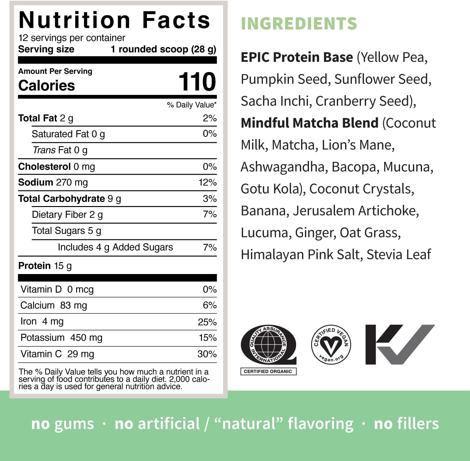 Sprout Living Epic Protein, Plant Based Protein & Superfoods Powder, Mindful Matcha | 17 Grams Organic Protein Powder, Vegan, Non-GMO, Gluten Free, Adaptogens + Nootropics (1 Pound, 12 Servings)