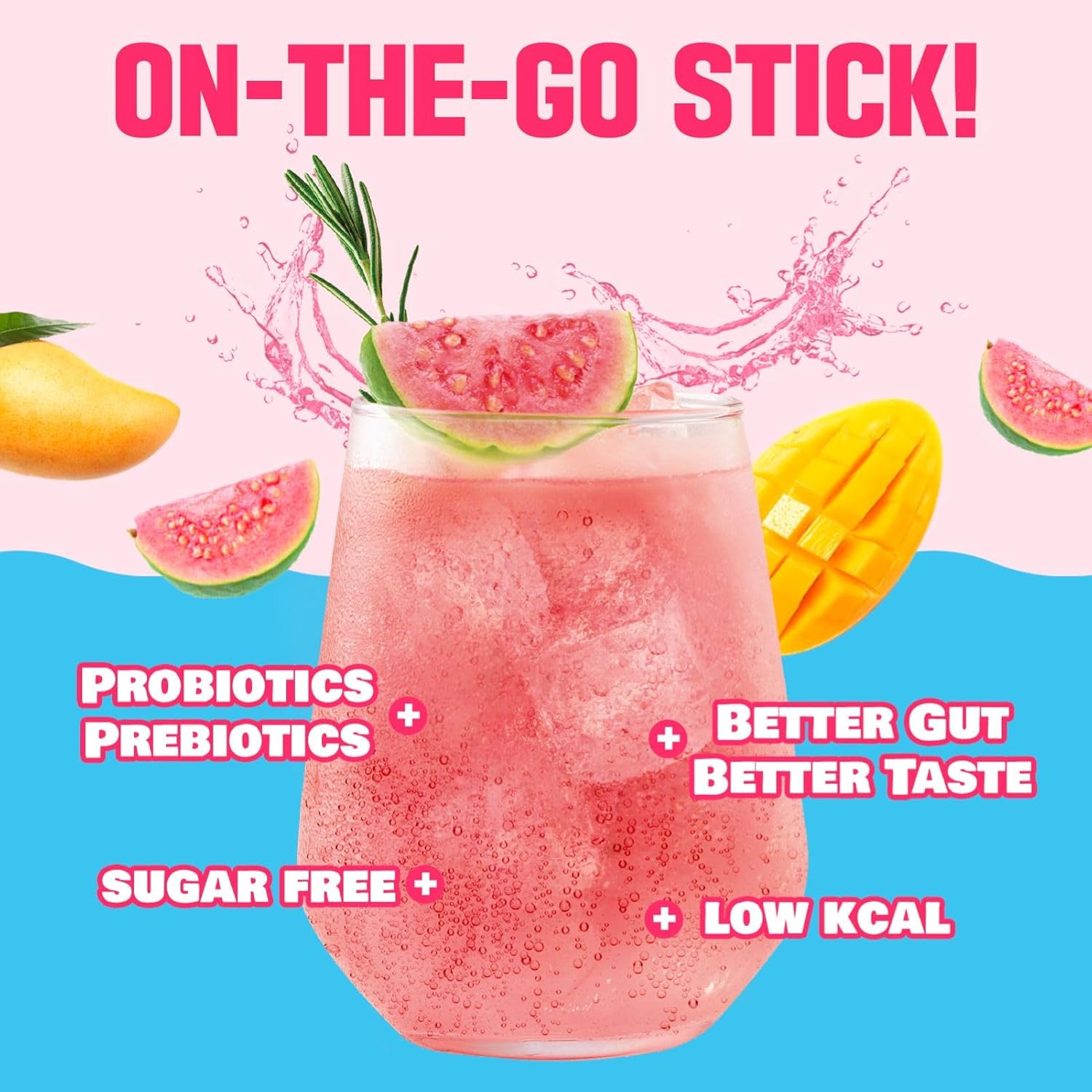 TEAZEN Mango Guava Kombucha Tea, Hydration Drink Mix, Sugar Free, Live Probiotics & Prebiotics, 10 Sticks, 1.76oz