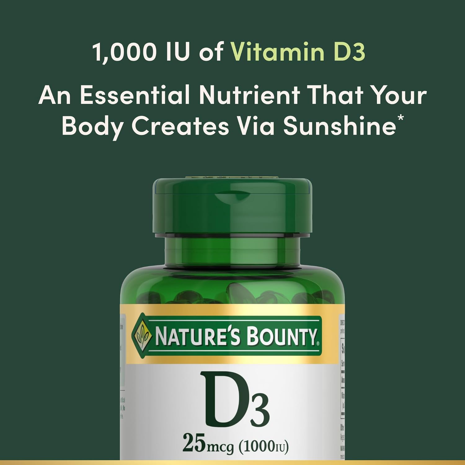 Nature's Bounty Vitamin D3 1000 IU, Immune Support, Helps Maintain Healthy Bones, 250 Rapid Release Softgels