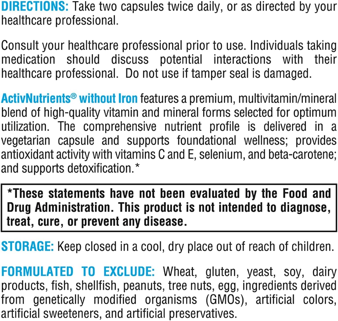 XYMOGEN ActivNutrients Without Iron - Multivitamin Multimineral for Wellness, Immune, Energy and Mood Support - Chelated Minerals + Active B Vitamins with Folate (120 Capsules)