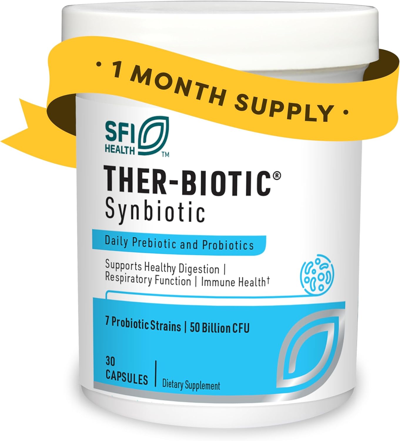 Klaire Labs SFI Health Ther-Biotic Synbiotic Prebiotics & Probiotics for Women & Men - Daily Probiotic with Low FODMAP Prebiotic - Gut, Immune, Respiratory & Digestive Health Support (30 Capsules)