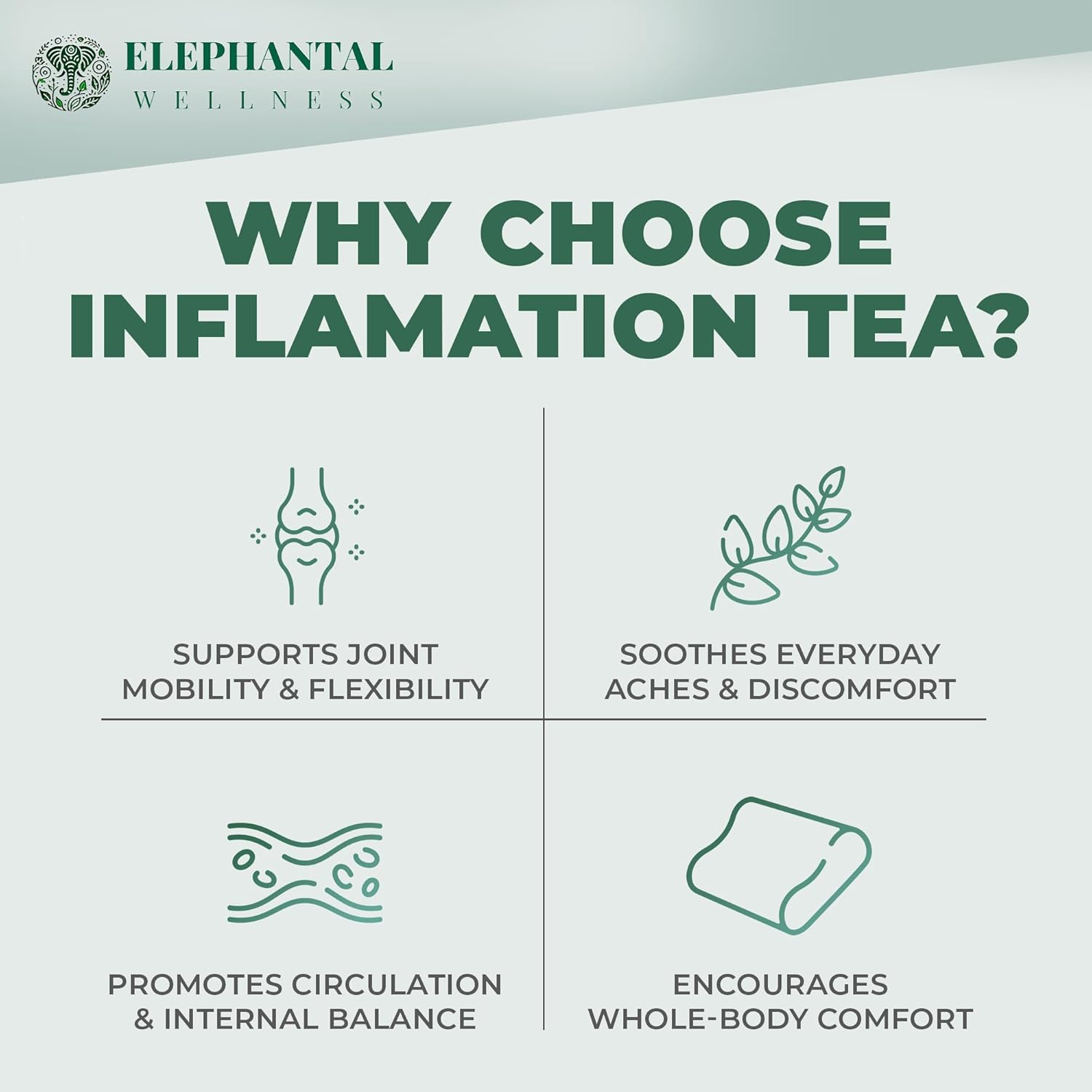 Elephantal Wellness Premium Inflammation Herbal Tea | Comfort & Mobility Blend with Turmeric, Boswellia, White Willow Bark & Ginger | Handmade, Non-GMO, Caffeine-Free Loose Leaf, 2oz, 20 Servings