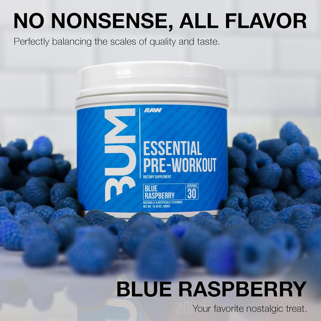 RAW Nutrition - Essential Pre - Chris Bumstead Pre Workout Formula, Sports Nutrition Pre-Workout Powders | Men & Womens Drink, Energy Powder for Working Out (Blue Raspberry)