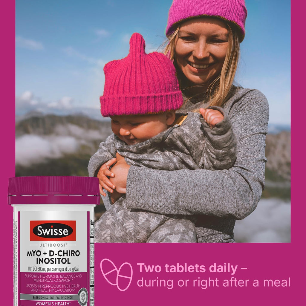 Swisse Ultiboost Myo-Inositol & D-Chiro Inositol Supplement | Hormonal Balance, Ovarian Health & Menstrual Support | 1100mg Myo-Inositol + 300mg DCI with Dong Quai | 30 Tablets