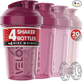 VELOMIX -4 PACK- 20 OZ Protein Shaker Bottles for Protein Mixes, Shaker Cups for Protein Shakes, Small Shaker Bottle Pack, Shaker Cup, Shakers for protein Shakes (Berry Blend)