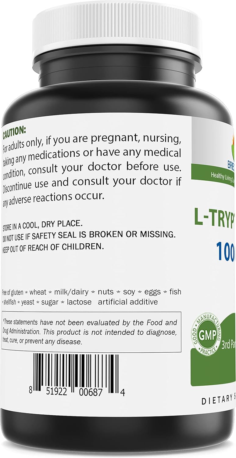 Brieofood L-Tryptophan 1000mg per Serving - 240 Capsules - Supports Poisitive Mood & Relaxation