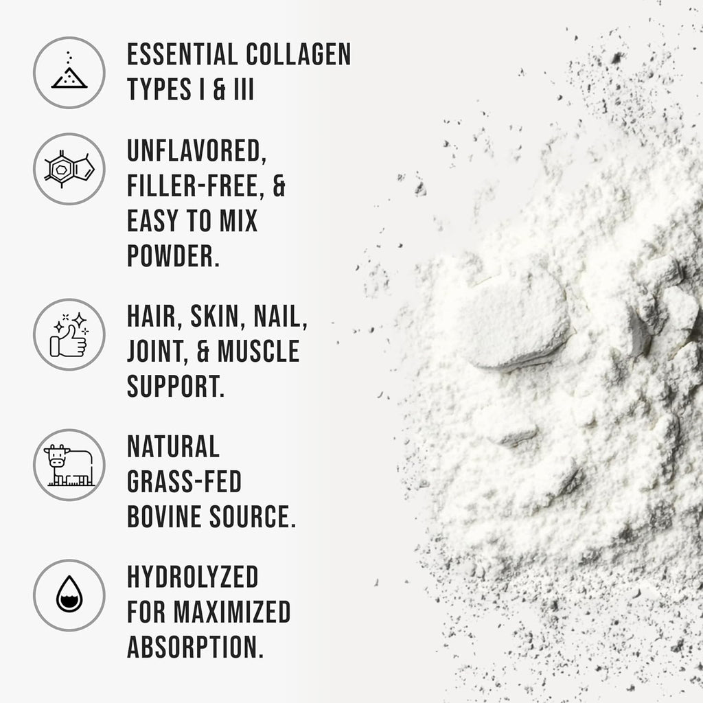 Bovine Collagen Peptides Powder Hydrolyzed Type I & III Protein, Grass-Fed Pasture-Raised Source, Unflavored Collagen Supplement Paleo-Friendly for Active Lifestyles & Wellness Non-GMO, 100g