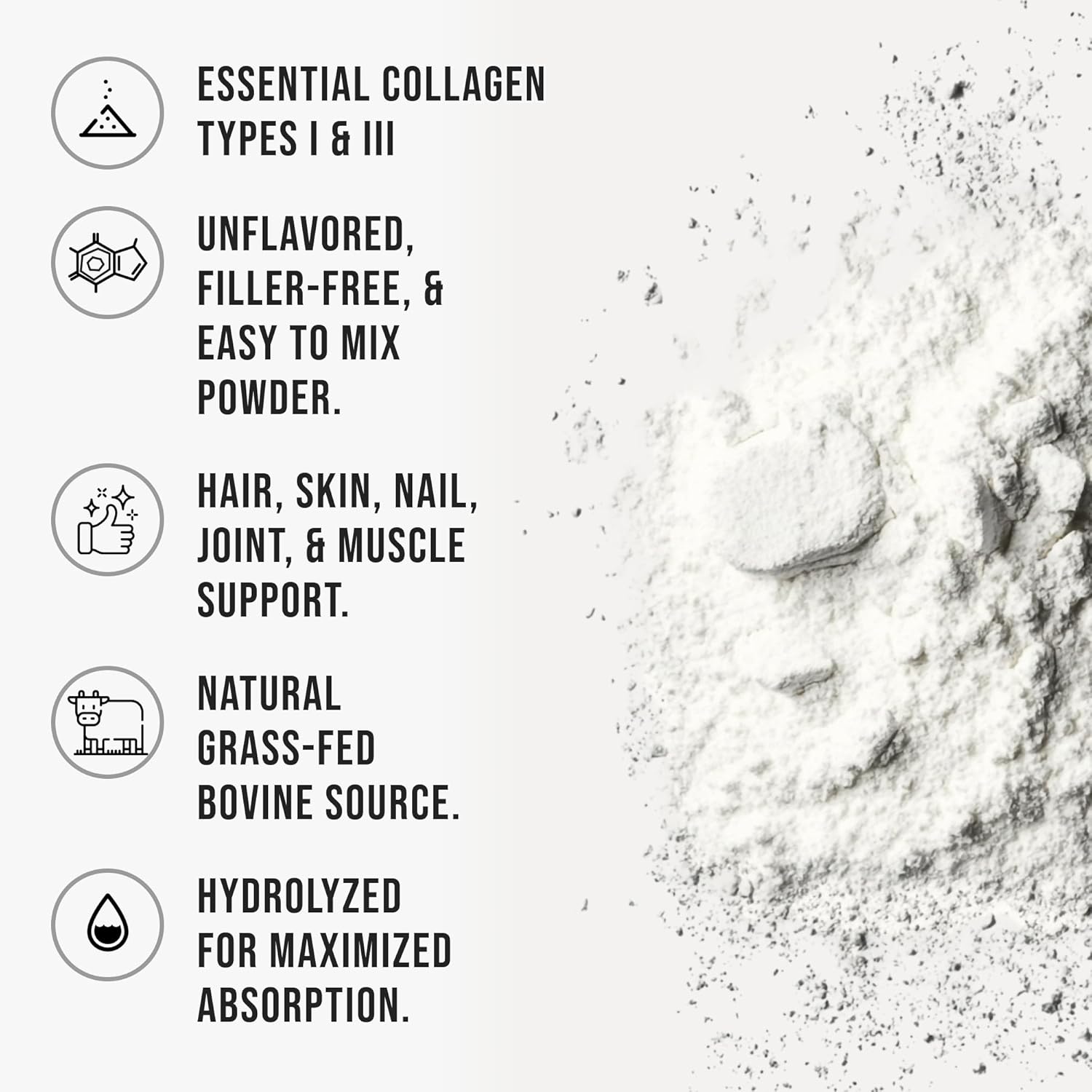 Bovine Collagen Peptides Powder Hydrolyzed Type I & III Protein, Grass-Fed Pasture-Raised Source, Unflavored Collagen Supplement Paleo-Friendly for Active Lifestyles & Wellness Non-GMO, 100g