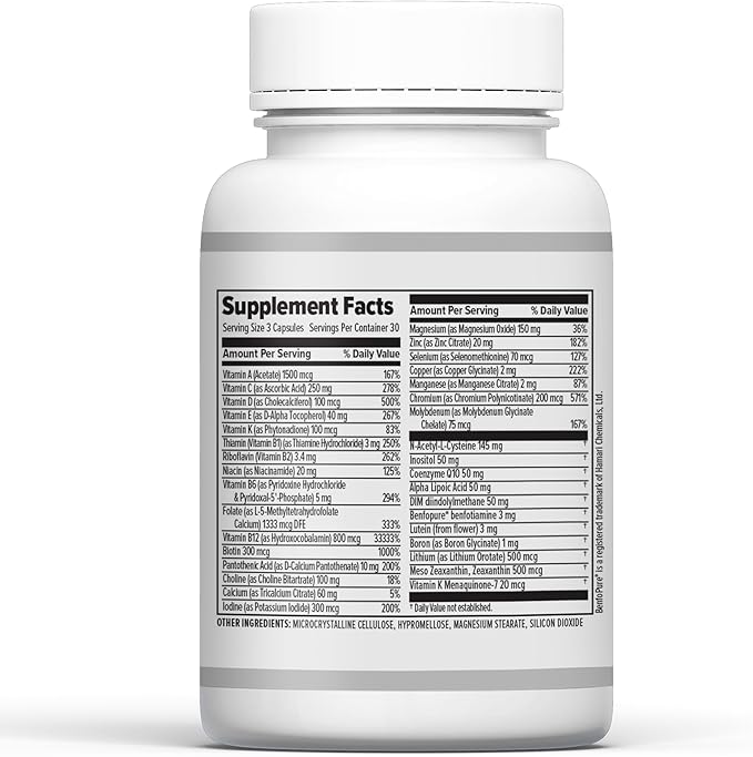10X Health Optimize Multivitamin for Men - 90 Capsules, Methylated Multivitamin 34 in 1 Formula with 800 mcg of Vitamin B12, 5-MTHF, NAC - Methyl B Complex