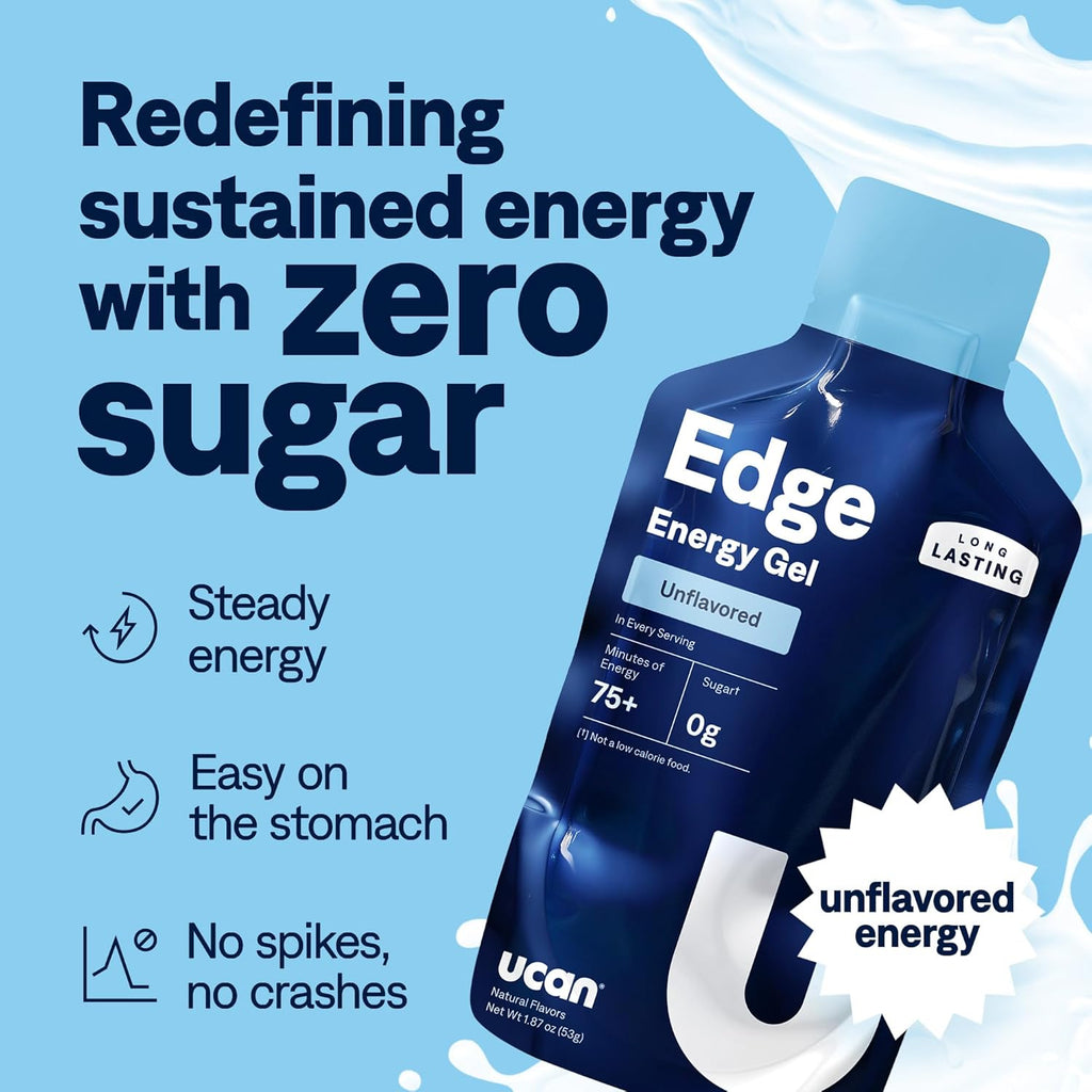 UCAN Edge Energy Gel Shots, Unflavored (12, 2 Ounce Packets) for Running, Training, Workouts, Fitness, Cycling, Crossfit | Sugar-Free, Vegan, & Keto Friendly Energy