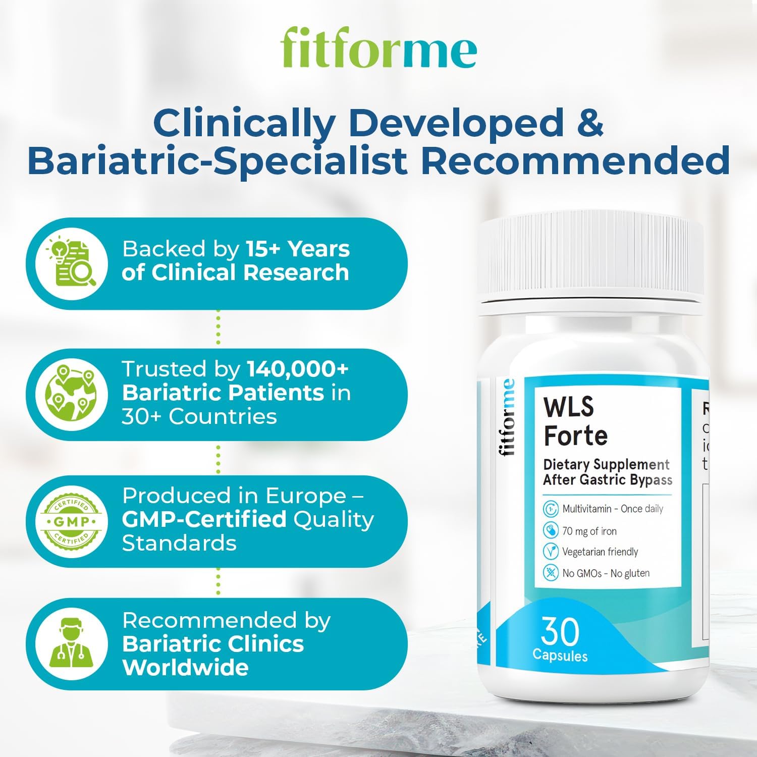 FitForMe Bariatric Multivitamins with Iron After Gastric Bypass - One a Day WLS Forte Capsule Starter Pack - 30 Days Supply of Vitamins & Minerals, Scientifically Proven