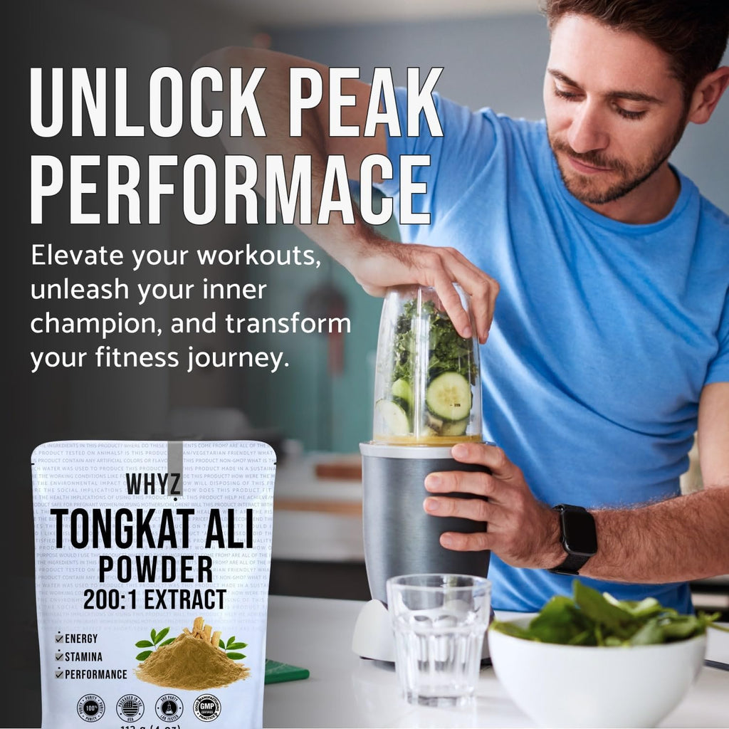 WHYZ Tongkat Ali Powder 113g, Pure Longjack 200:1 Extract Eurycoma Longifolia Supplement Powder for Increased Physical Performance and Well-Being, Longjack Tongkat Ali for Men and Women, 323 Servings