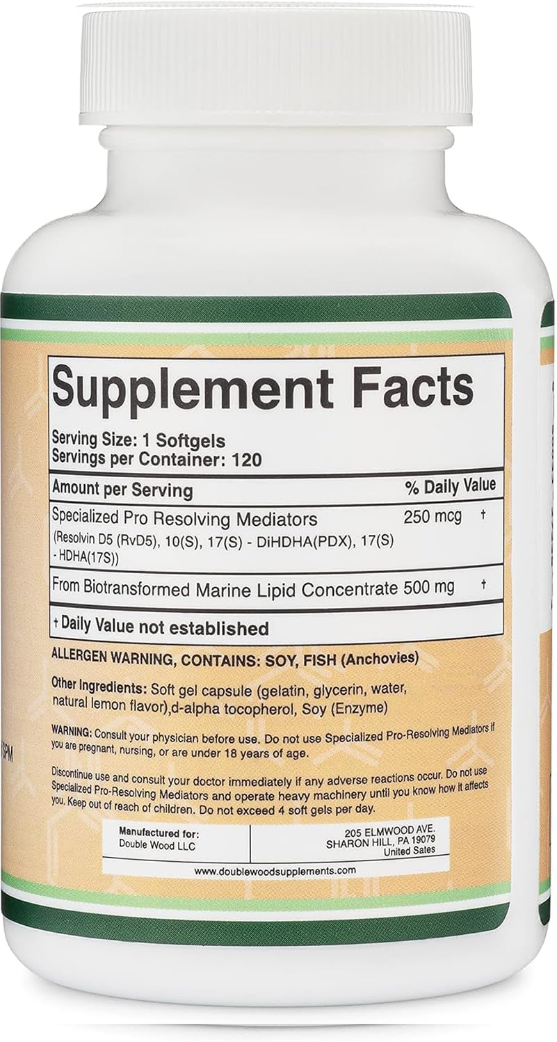 SPM Max (Specialized Pro-Resolving Mediators) 120 Softgels, 500mg (Only Product Standardized and Third Party Tested to Contain Active SPMs, Check The Supplement Fact Panel) by Double Wood