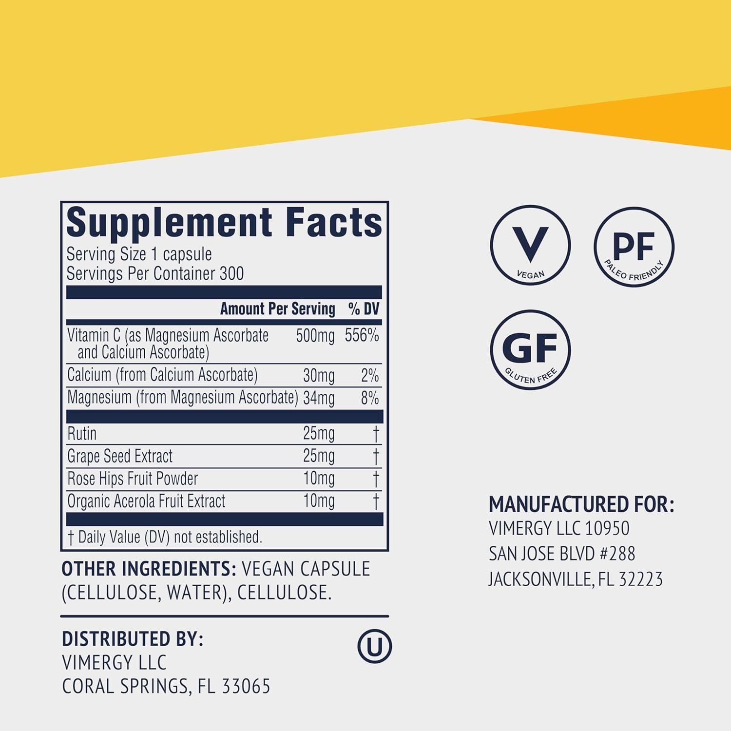 Vimergy Micro-C® Vitamin C Capsules – 500mg per Capsule, Supports Immune Health*, Promotes Collagen Production, Supports Healthy Bones*, Kosher, Vegan & Gluten-Free, Value Size 300 Capsules