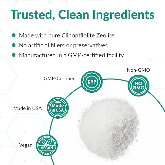Organic Excellence Zeolite Clinoptilolite Powder – Pure Micronized Mineral Supplement – Supports Gut Health, Cleansing Support & Internal Balance – Non-GMO, Vegan – 500 Servings