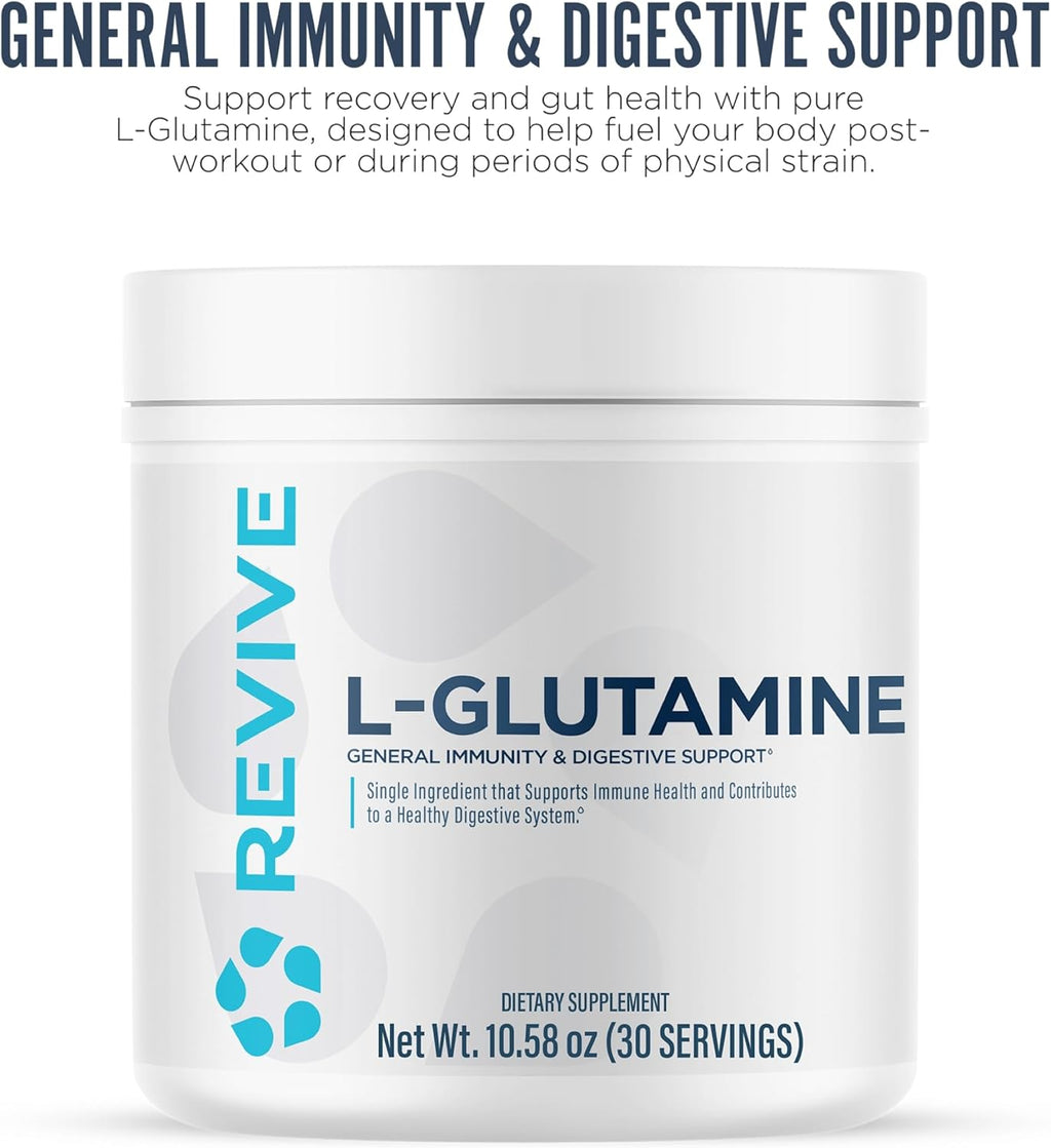 Revive MD Gut L-Glutamine Powder – Muscle Recovery & Immune Support Supplement for Adults – Promotes Digestive Health, Reduces Muscle Soreness & Supports Immunity – Vegan (30 Servings)