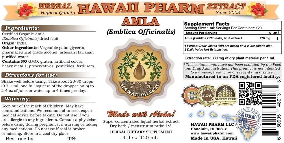 Amla Liquid Extract, Organic Amla (Emblica Officinalis) Tincture 15x4 oz