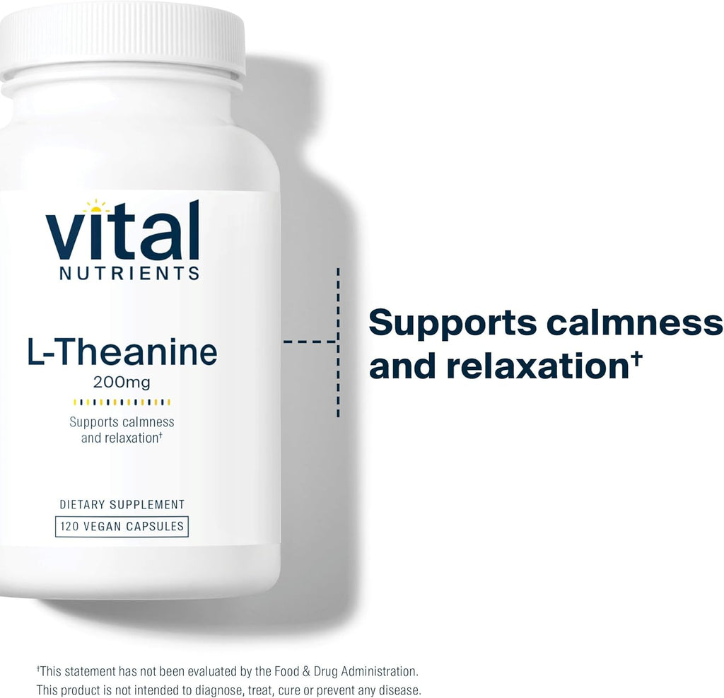Vital Nutrients L-Theanine 200mg | Vegan Supplement | L Theanine Supplement Supports Normal Stress Levels and Cognitive Function* | Gluten, Dairy and Soy Free | 120 Capsules