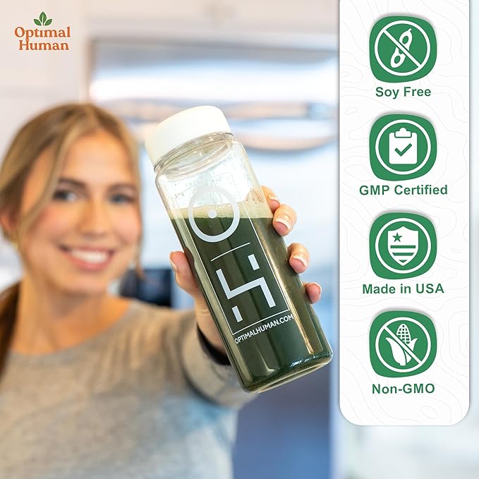 Optimal Human Superfood Greens Powder -90+ Ingredient Blend with Lion’s Mane Supplement, Ashwagandha & Turmeric – Non-GMO, Soy-Free,Mushroom Supplements for Women – 5-Day Sachets w/A Bottle- 0.21 oz