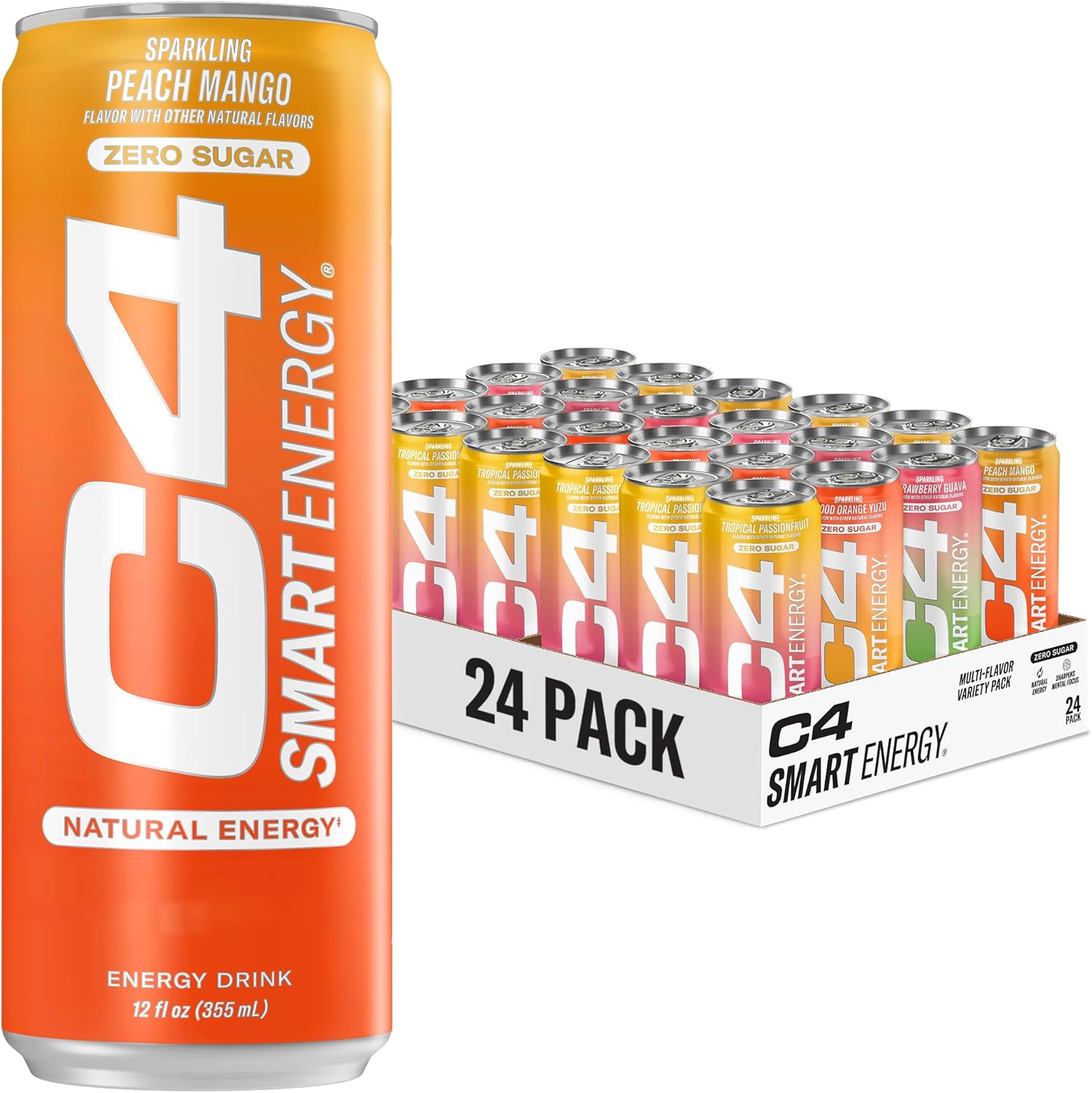 C4 Smart Energy Drinks Variety Pack, Sugar Free | Performance Fuel | Nootropic Brain Booster | Coffee Alternative | 4 Flavor Tropical Oasis