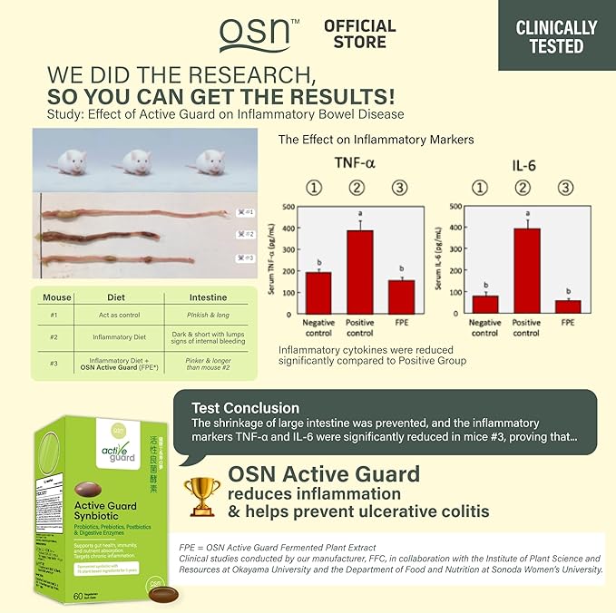 OSN Probiotics for Women Men ActiveGuard 3 Year Japanese Fermented Synbiotic - 17 Strains Prebiotics Postbiotics - Gut Health Digestive Enzymes - 60 Shelf Stable Softgels