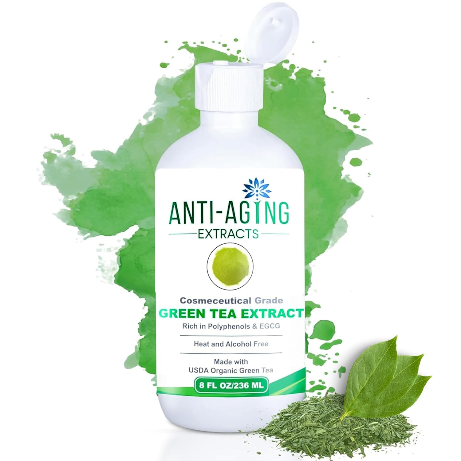 Green Tea Extract for Skin – Alcohol-Free, Cold-Processed Antioxidant Serum with USDA Organic Leaves – Cosmetic Grade for Face, Body and DIY Skincare Formulations - 8 fl oz